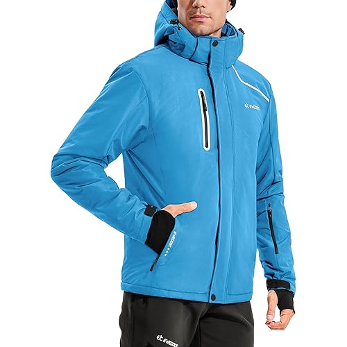Ewedoos Wind-stopping DWR Ski Jacket Men Winter Snow Jacket for Men Snowboard Winter Coats for Men with Detachable Hood
