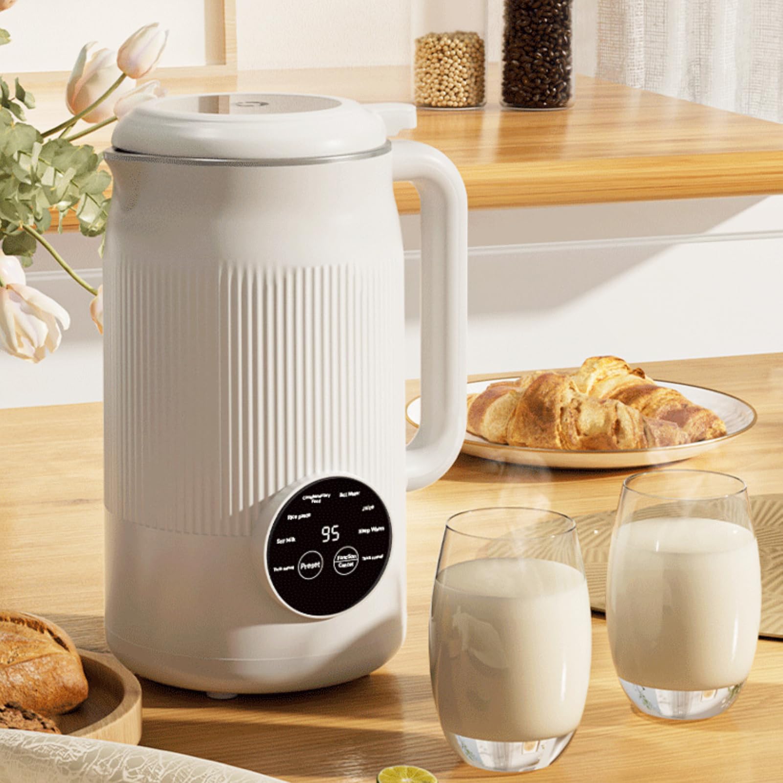 40.5oz Nut Milk Maker Machine, Multifunctional Soy Milk Maker, 10 Ultra Blades, with Keep Warm, Self Cleaning & Boil Water, for Homemade Almond, Oat, Coconut, Soy Milk