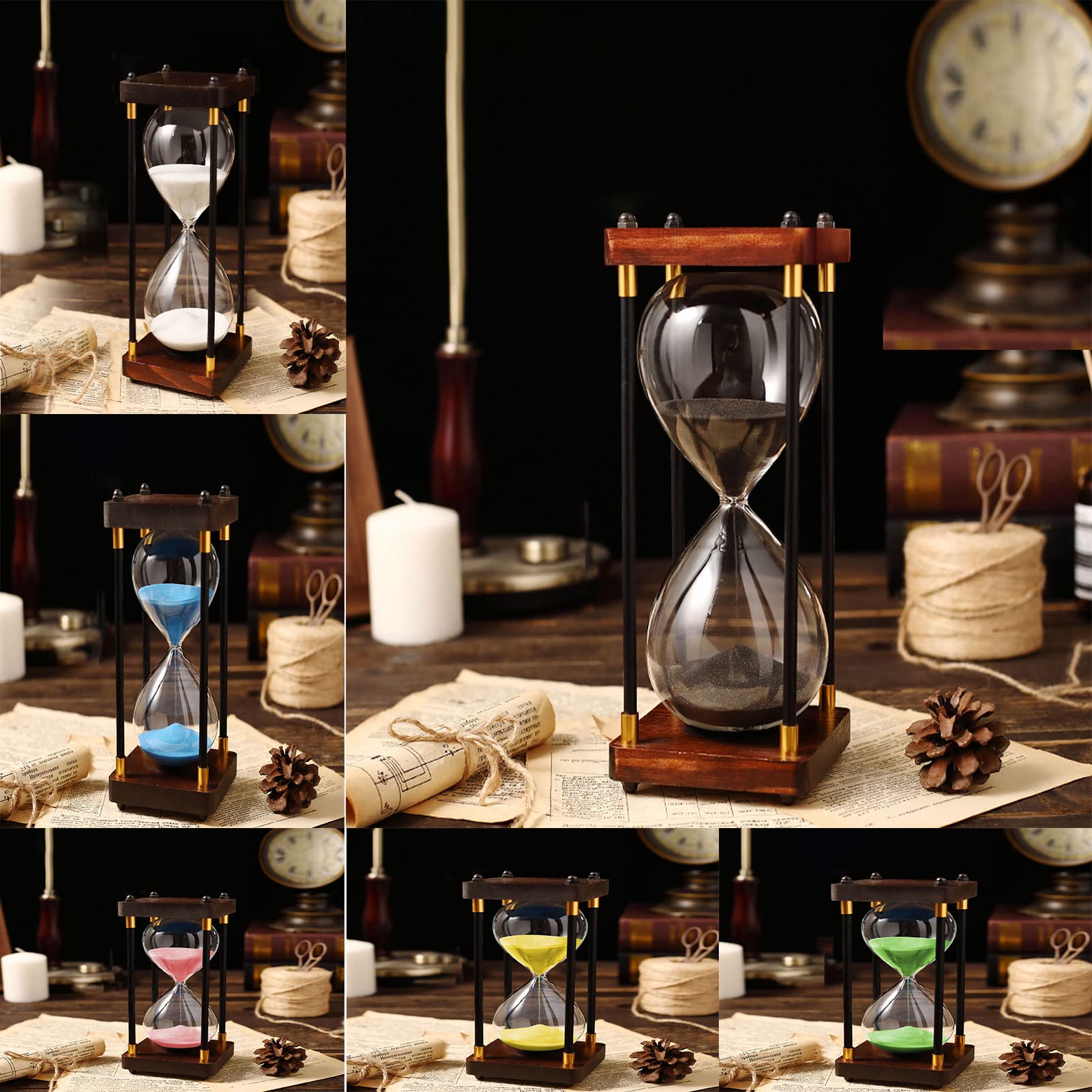 15 Minuten Sanduhr Timer mit Holzrahmen Sanduhr Uhr für Kinderzimmer Geburtstag Couchtisch Bücherregal Schule Spiel Hochzeit Dekor