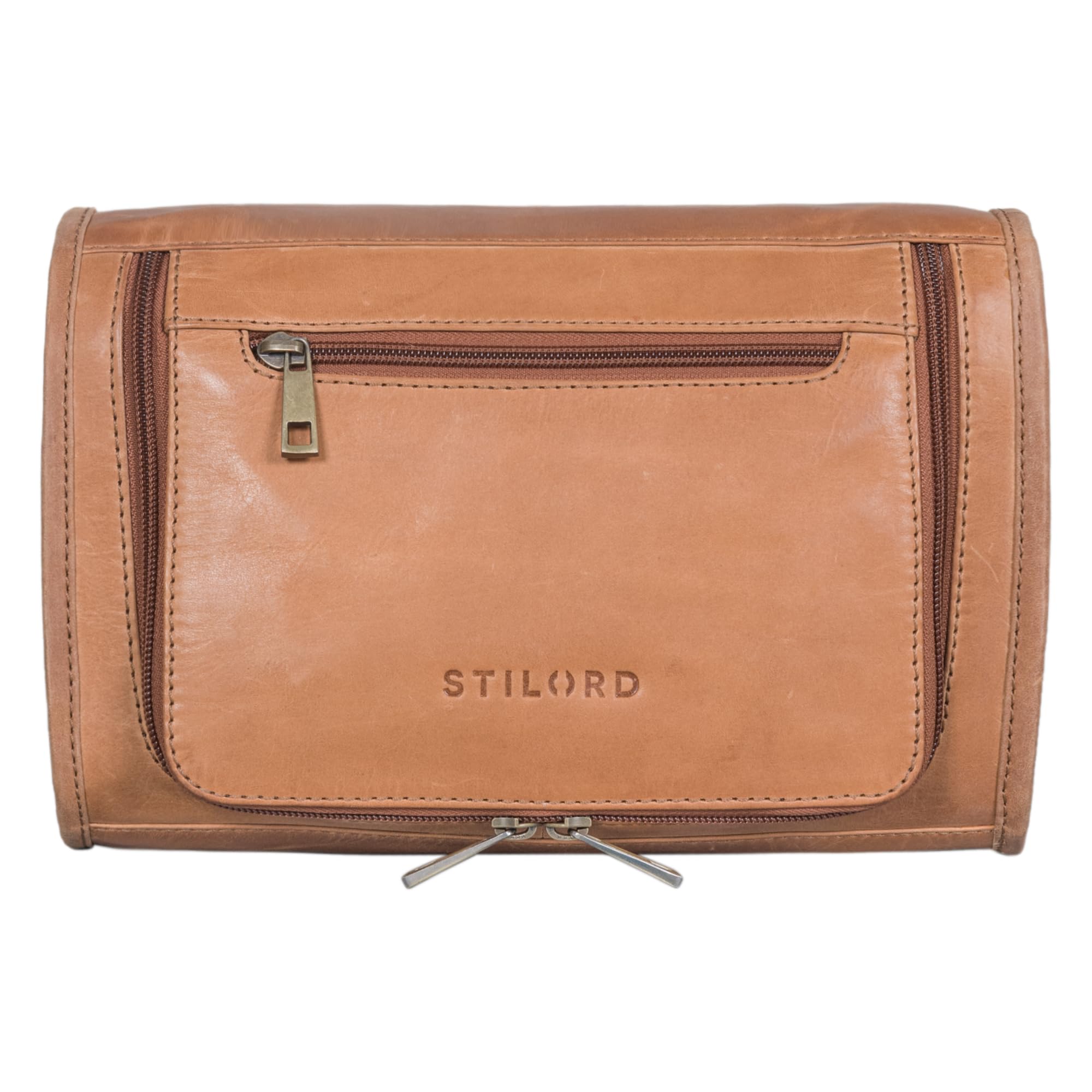 STILORD Juri Neceser de Viaje Cuero Grande para Mujer y Hombre Unisex Bolsa de Aseo para Vacaciones Estuche de Maquillaje de Piel Auténtica Color:taranto - marrón