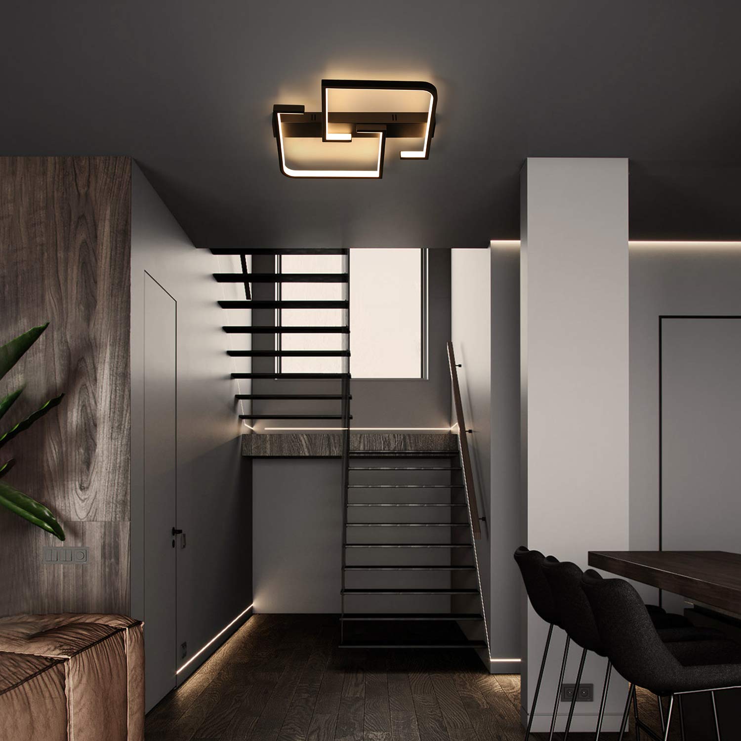 CBJKTX Deckenlampe LED Deckenleuchte Schlafzimmer - Schwarz Wohnzimmerlampe | Dimmbar mit Fernbedienung küchenlampe Modern Design Schlafzimmerlampe Flurlampe für Wohnzimmer Arbeitszimmer küche