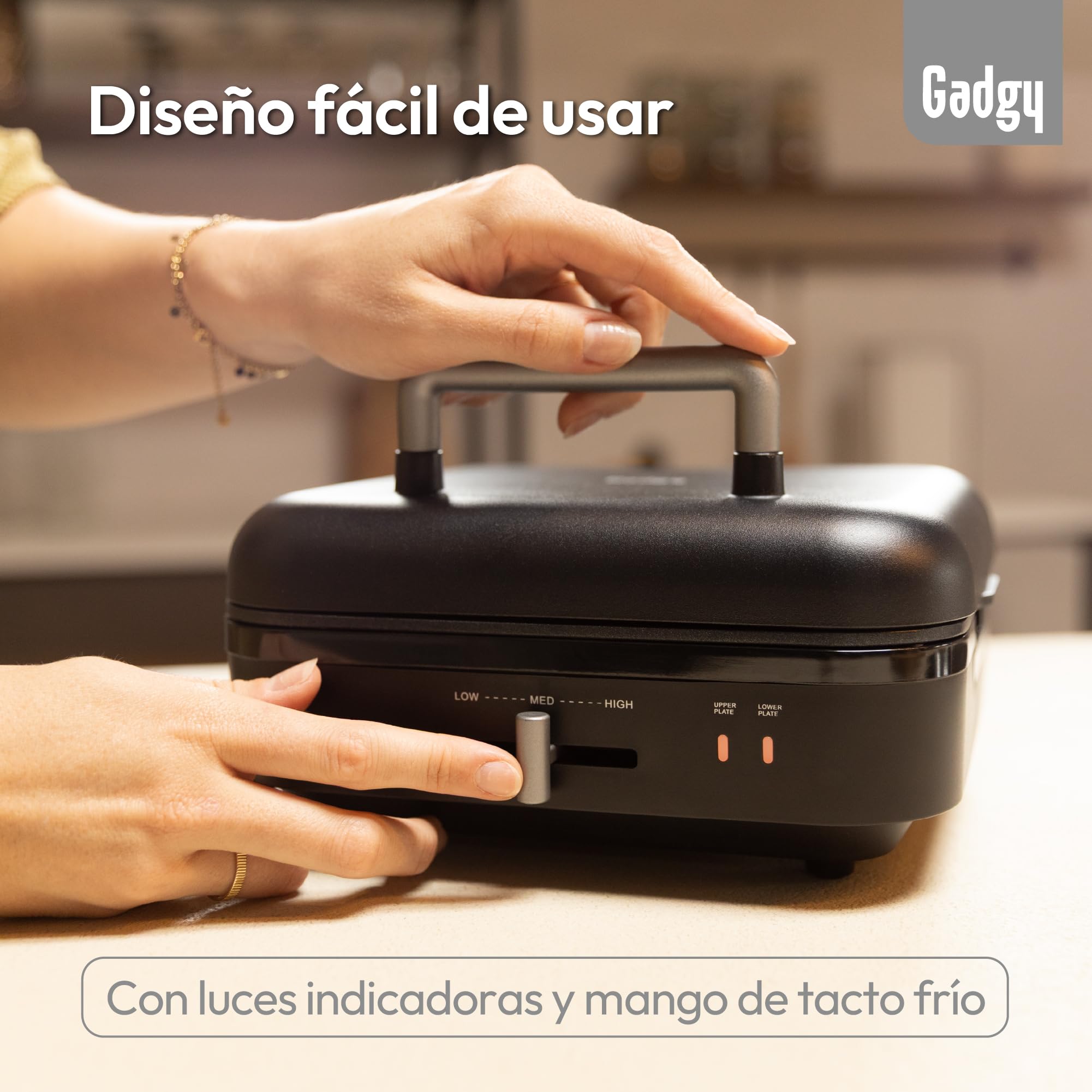Gadgy 1400W Barbacoa de Contacto 2 en 1 – Base Extraíble – Temperatura Ajustable – Asado Simple y Doble Cara – Antiadherente – Negro Mate/Plata