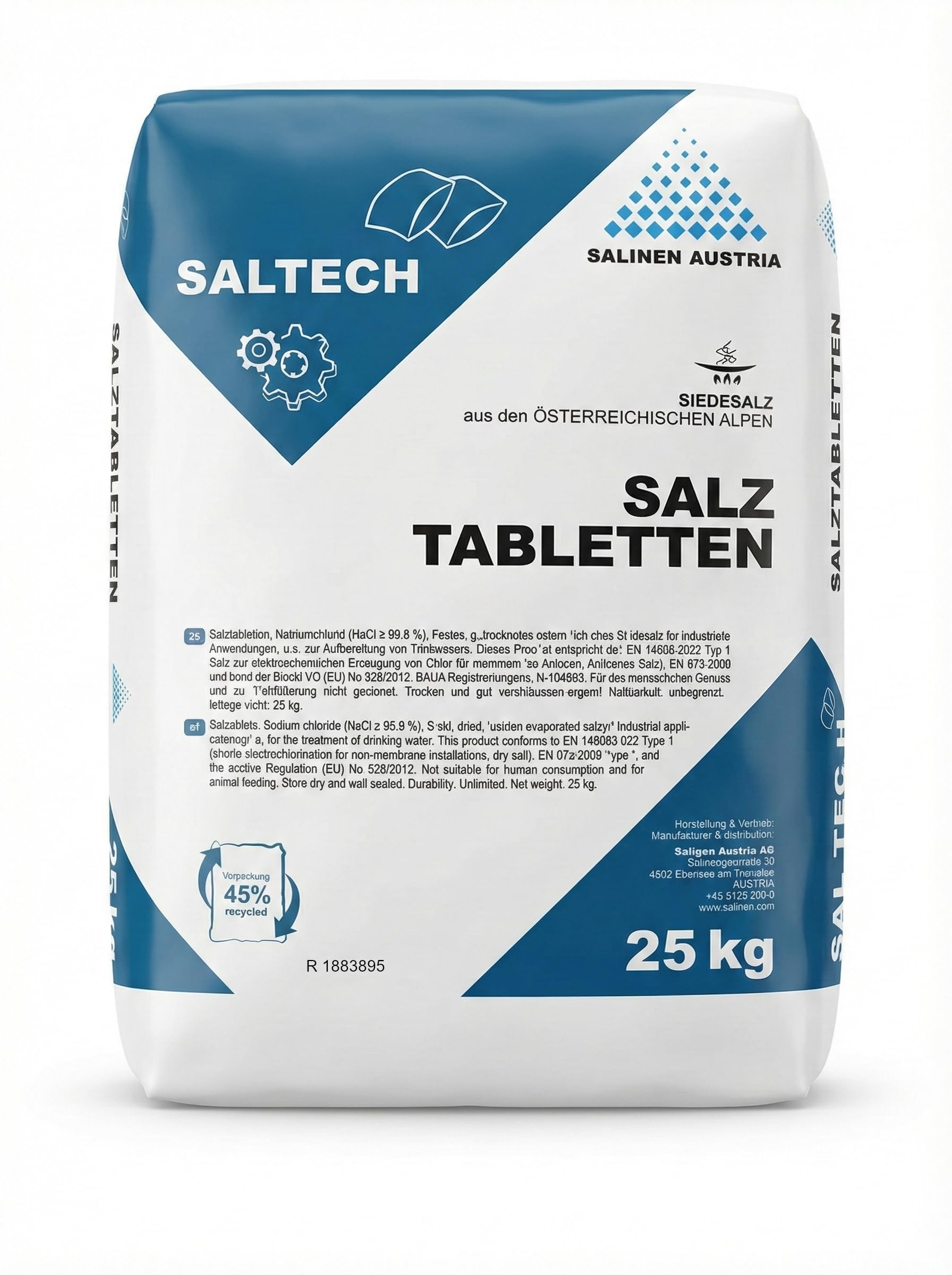 3x Saltech Sale in Pastiglie per Addolcitori d'Acqua Confezione 25kg Made in Austria ( 3 confenzioni da 25kg)
