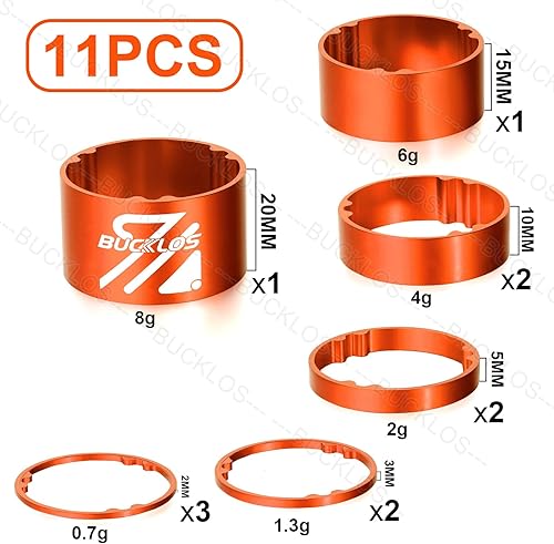 Miniatura 9 de BUCKLOS 11 piezas de aleación de aluminiofibra de carbono 20 15 10 5 3 0.079 in para bicicleta, 1-18 pulgadas manillar horquilla espaciadores