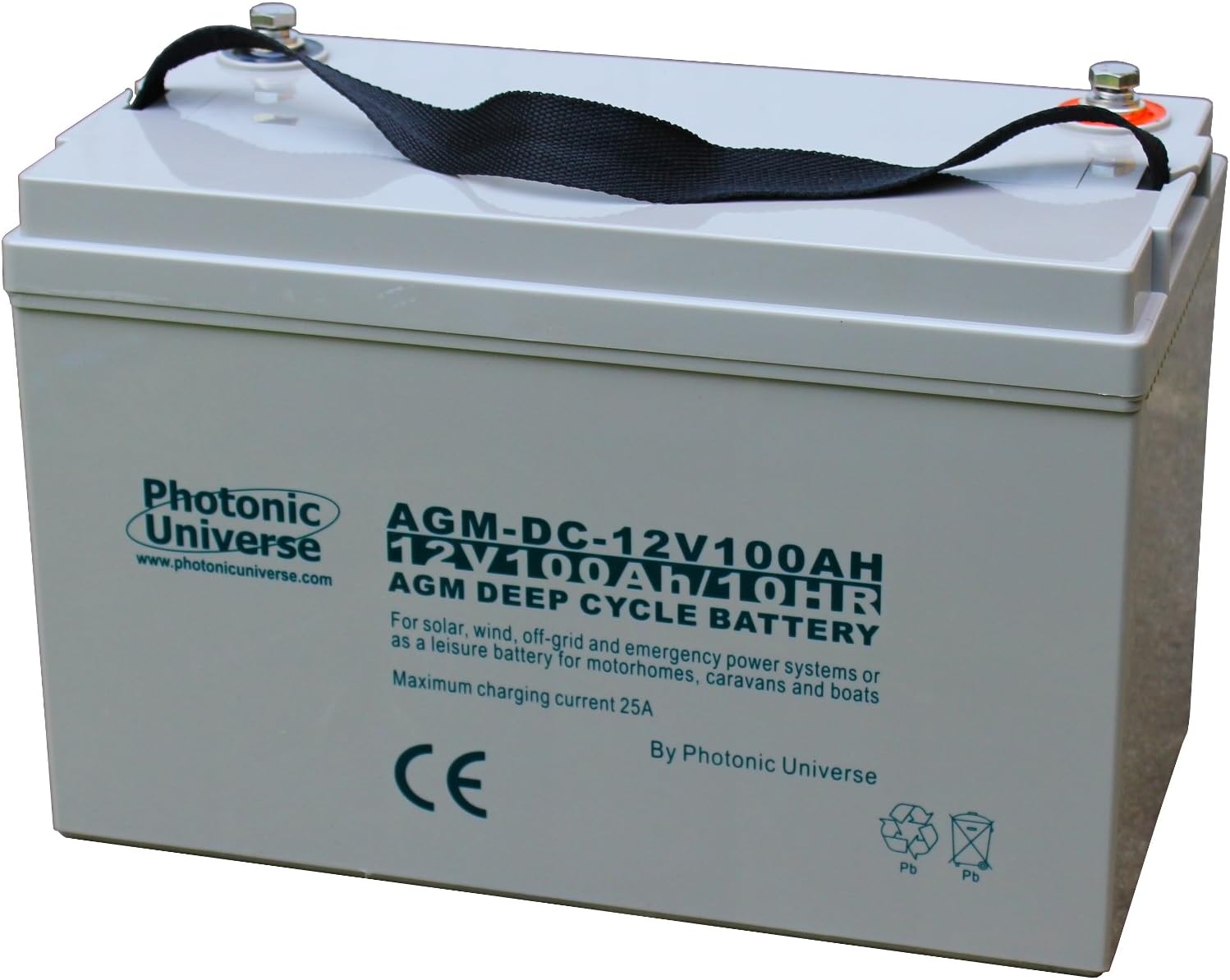 100Ah 12V Photonic Universe deep cycle AGM battery for a motorhome, caravan, campervan, boat (leisure battery), solar, wind UPS or back up/off-grid power systems