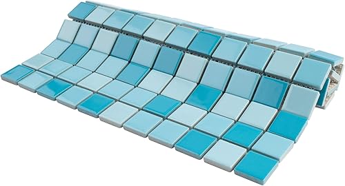 Miniatura 5 de BT-PM19 - Azulejo cuadrado de porcelana azul cremoso (acabado pulido) de 1.0 in x 1.0 in (acabado pulido) para piso y pared, azulejos de mosaico de