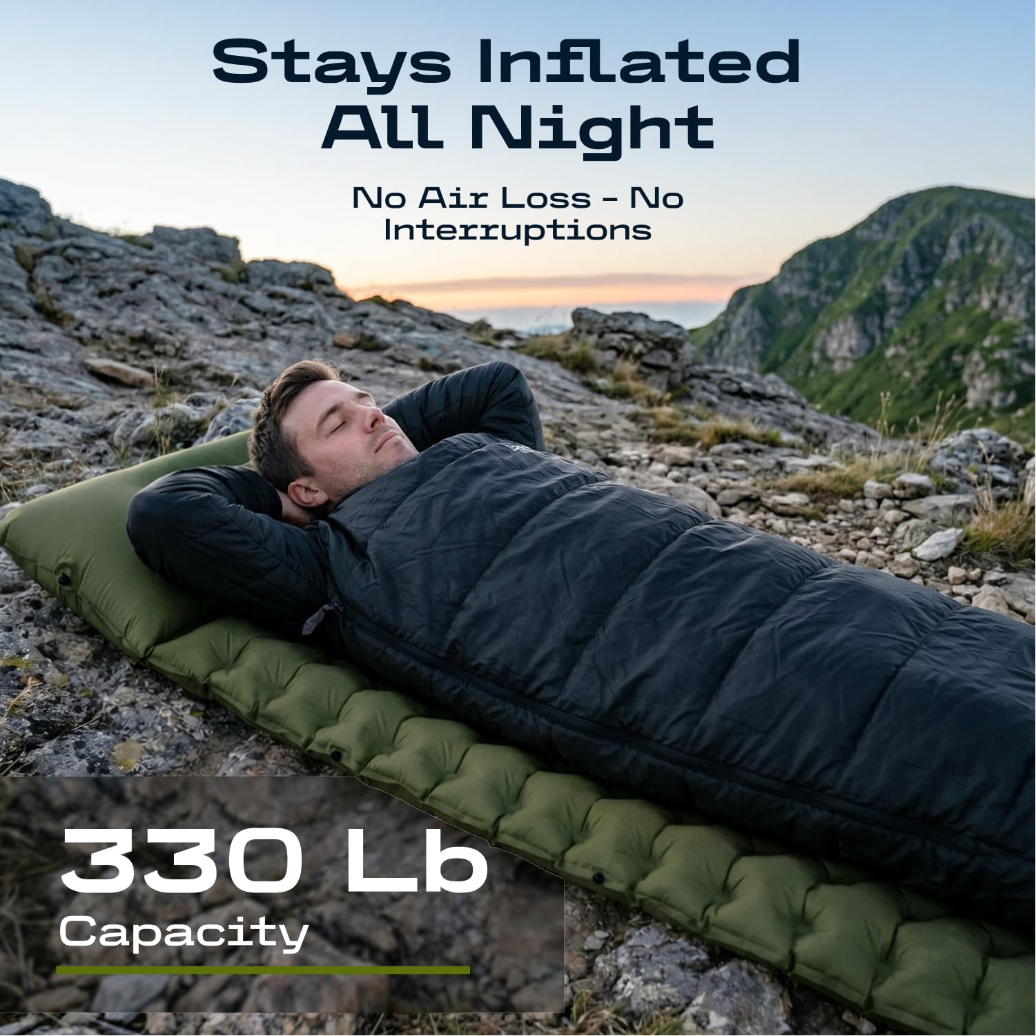 CKG Colchoneta de dormir para camping con bomba de pie de inflado rápido, resistente al agua, ultraligera, verde
