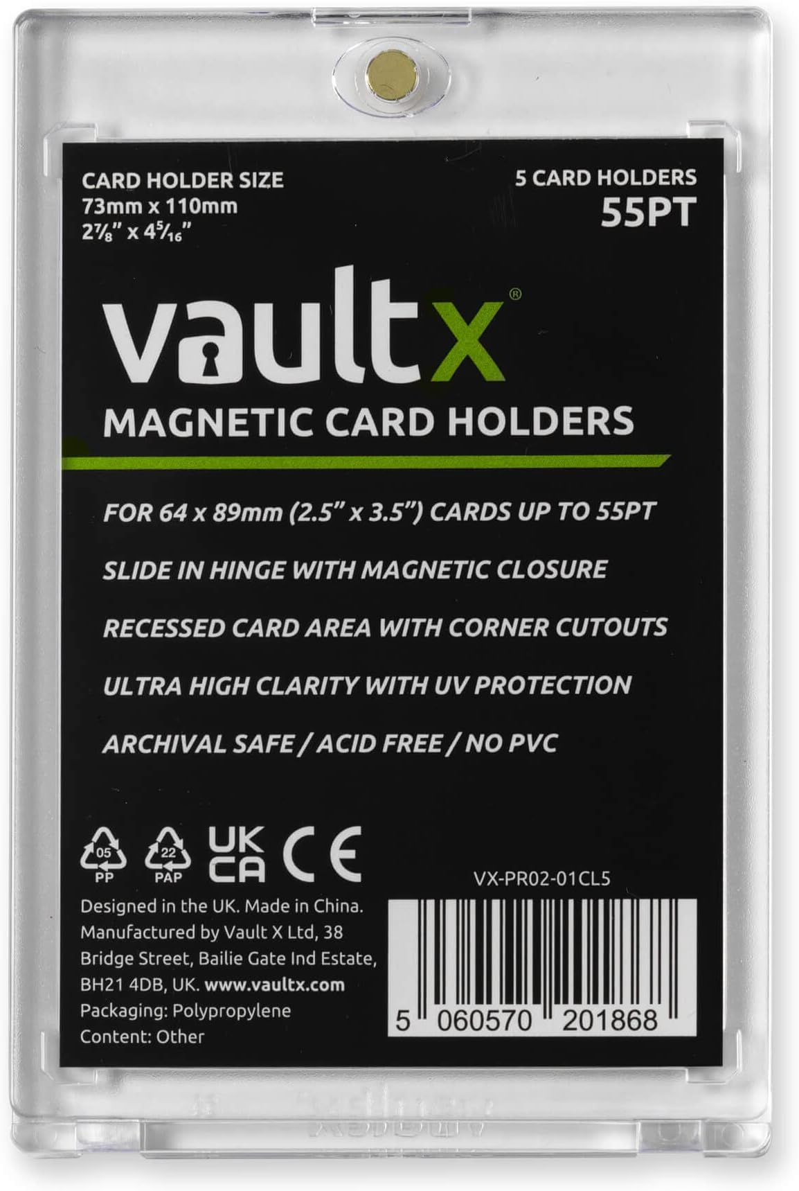 - Magnetic Card Holder 55pt (5 Pack), Clear One Touch Hard Cases, UV Protection, for Trading Cards