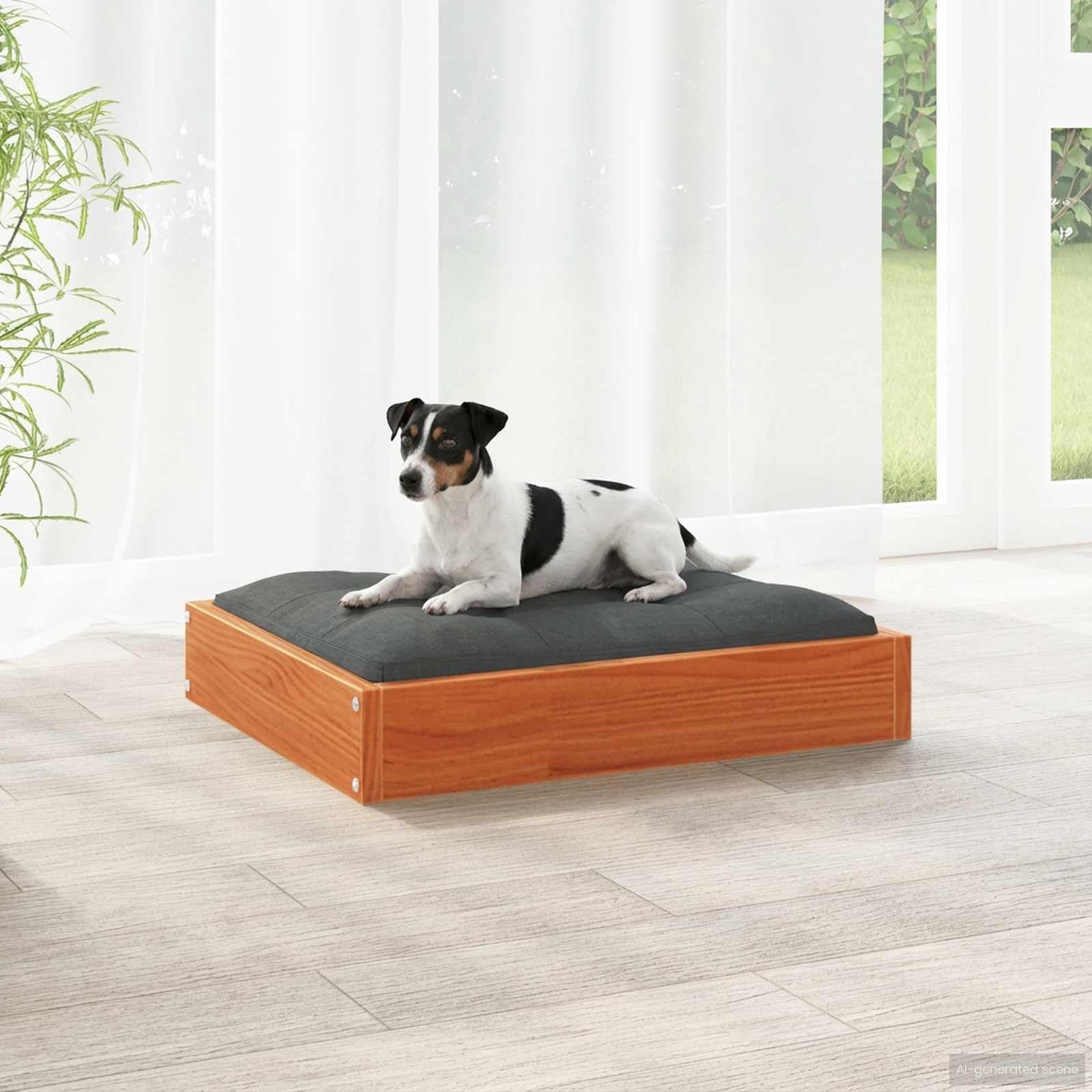 Cuccia per cani in legno massello di pino marrone cerato, 51,5 x 44 x 9 cm, per interni, comodo posto per dormire per animali domestici, con design robusto e accogliente nido per cuccioli