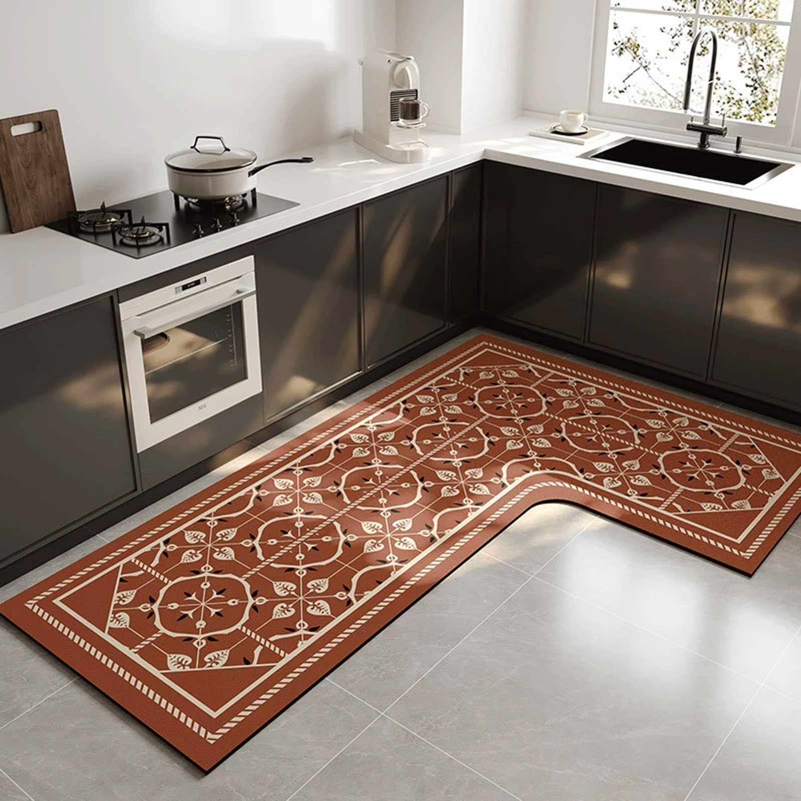 Tapis de cuisine en L essuyable pour éliminer les taches d'huile et d'eau