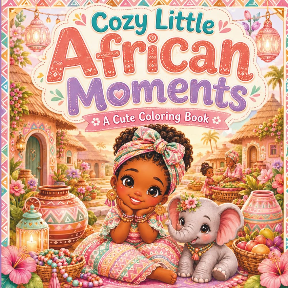 Cozy Little African Moments: A Cute Coloring Book of African Village Life, Markets, Art, Family Traditions & Peaceful Scenes