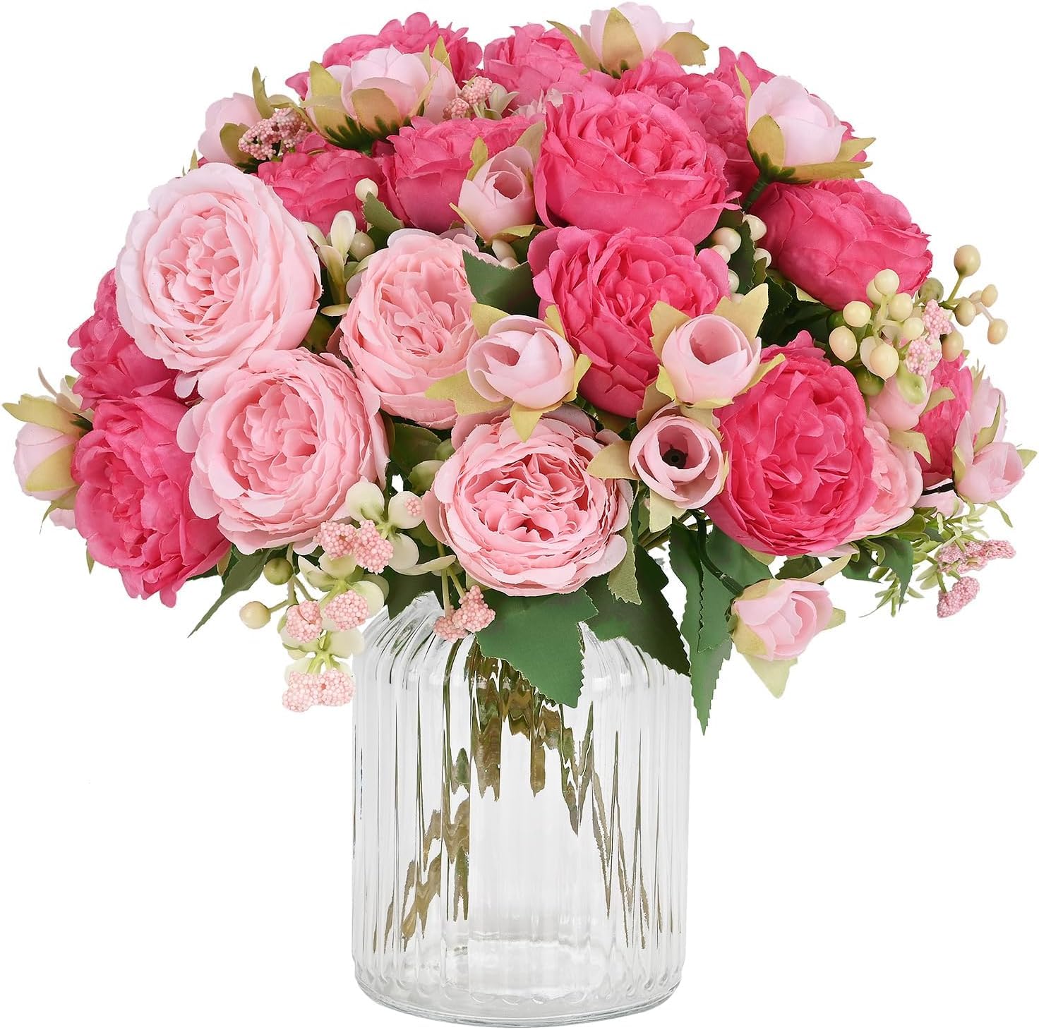Hyklaner 2 Bunches Peonies Artificial Flowers, Mixed Pink Artificial Peonies, Silk Peonies Flowers Bouquet for Centerpiece Table Wedding Party Home Decor (Mixed Pink) โ image 1