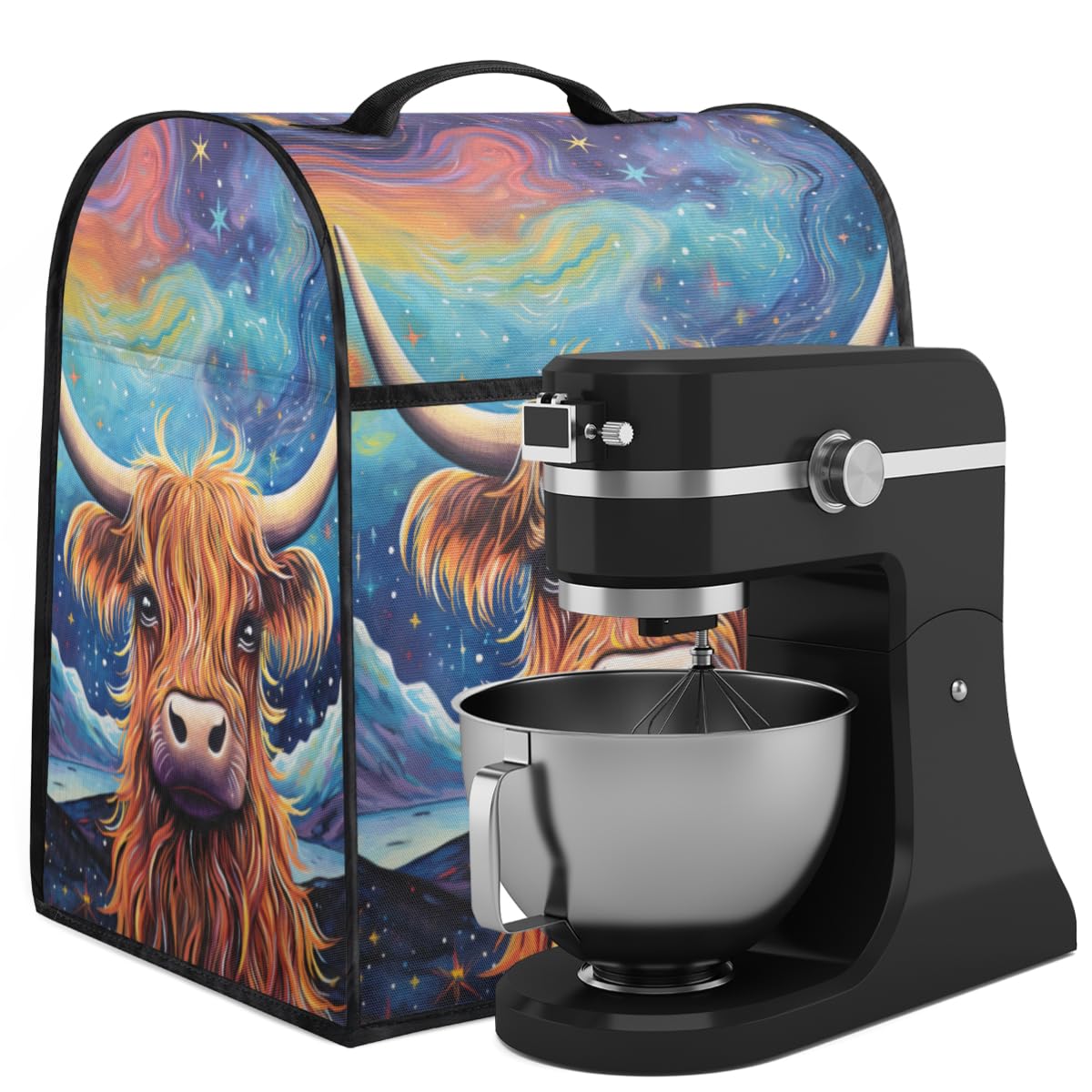 Coffee Maker Cover Abstract Universe Highland Cow Kitchen Appliance Covers Small Appliance Covers Blender Cover Juicer Cover Dust Covers for Kitchen Appliances with Top Handle and Pockets,C582
