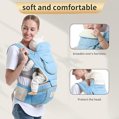 Miniatura 9 de Tiger&Kitty Mochila portabebés, mochila ergonómica 6 en 1 para recién nacidos a niños pequeños, ligera, ajustable, azul claro