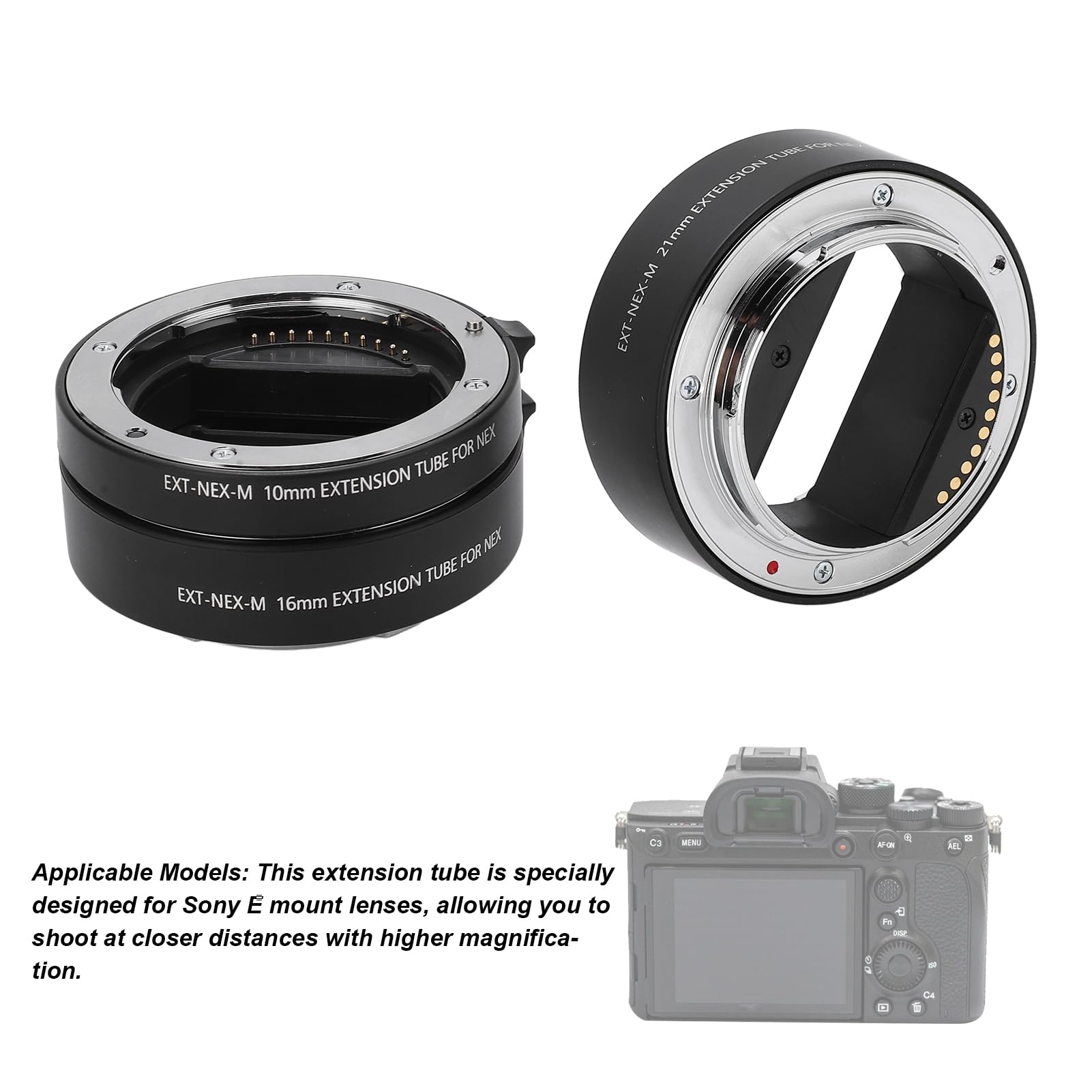 Anneau Adaptateur de Tube d'extension Macro, Tube d'extension Macro Haute Résistance 10 Mm + 16 Mm + 21 Mm Flexible Universel pour pour Objectifs à Monture E