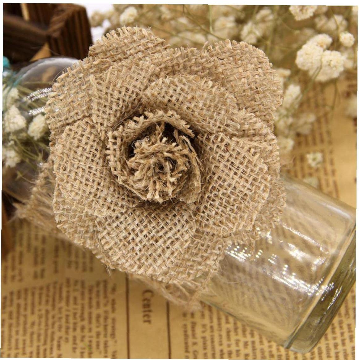 1pc Burlap Rose Flower Hessian Jute Flower Rustic Vintage for Christmas Wedding Embellishments 9cm