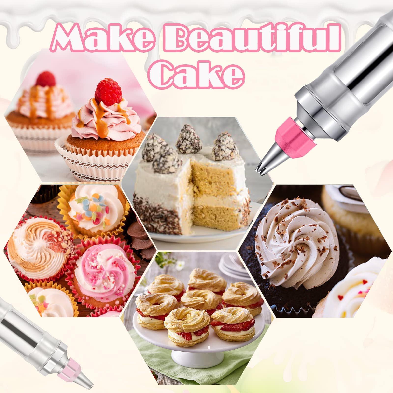 Ensemble de seringues de décoration de dessert, kit de glaçage en acier inoxydable pour décoration de gâteaux avec spatule, kit de décoration de cupcakes, poches à douille et embouts (noir)