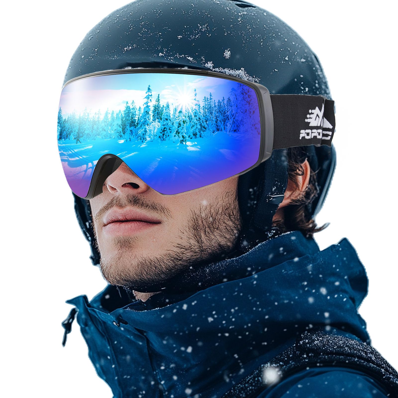 POPOACTI OTG Ski Goggles,100% UV Protection,Anti Fog,Polarized Ski Snowboard Goggles for Men Women Adult