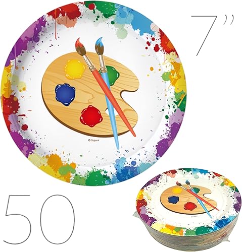 Miniatura 4 de Oojami 100 platos de papel, cena de 50 a 9 pulgadas, postre de 50 a 7 pulgadas, tema de artista de arte
