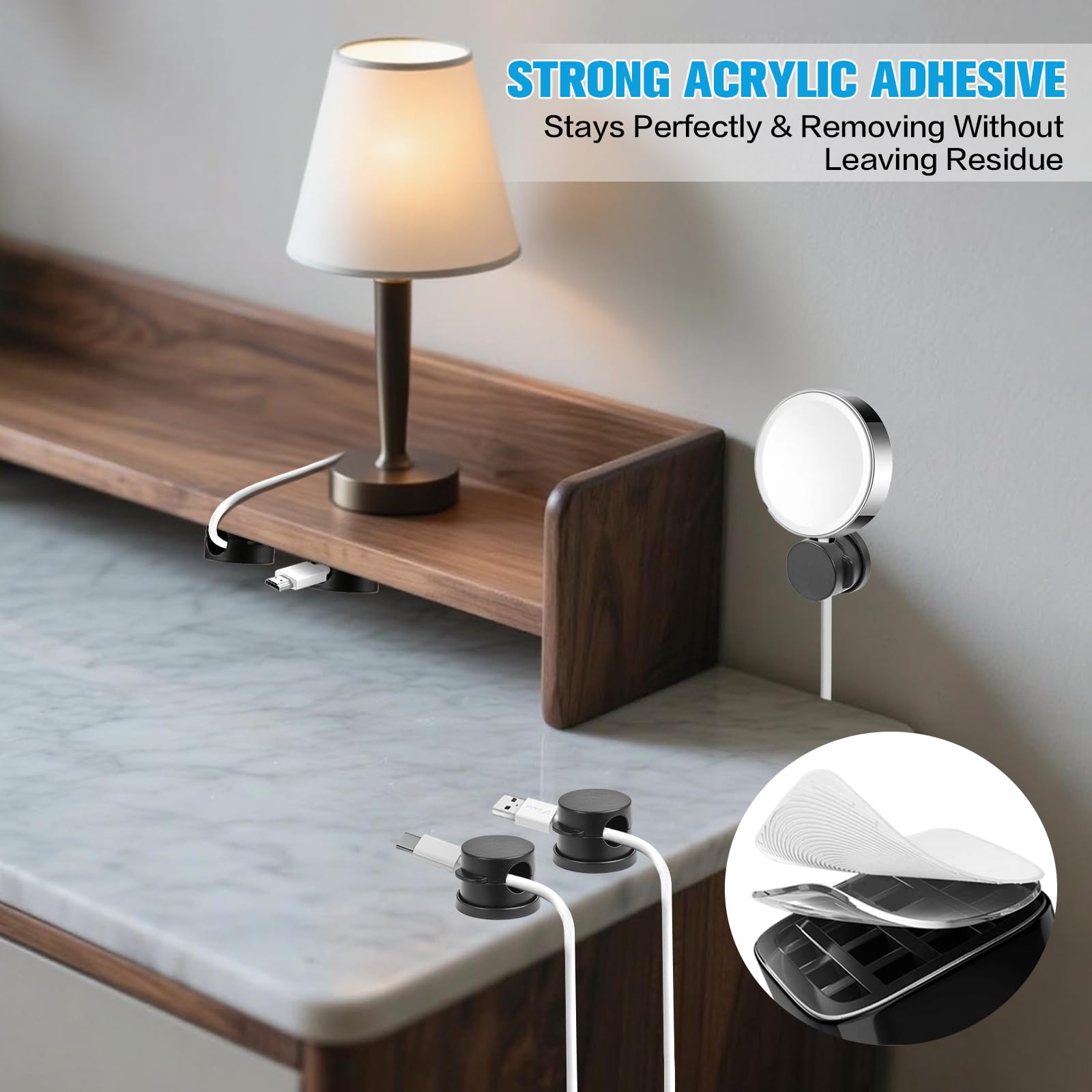 6PC Cord Organizer Holder 360 Rotatable Spring Cable Clips Strong Adhesive Cable Management Desk Accessories Adjustable Wire Organizer — view 4