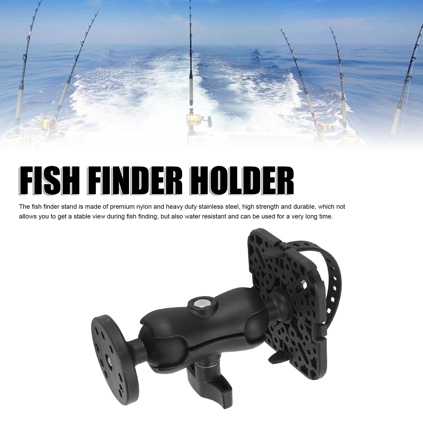 Yoidesu Fish Finder Mount Base, Universal 360° Rotation Ball Mount Fish Finder Bracket, Nylon and Stainless Steel Electronic Fish Finder Holder for Marine Boat Kayak Pontoon Canoe Helix, Black