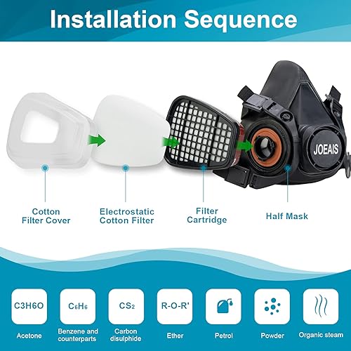 Miniatura 5 de Cubierta reutilizable de media cara, 6200 respirador de media cara, con filtros reutilizables, cubierta facial de pintura para pintar, decorar