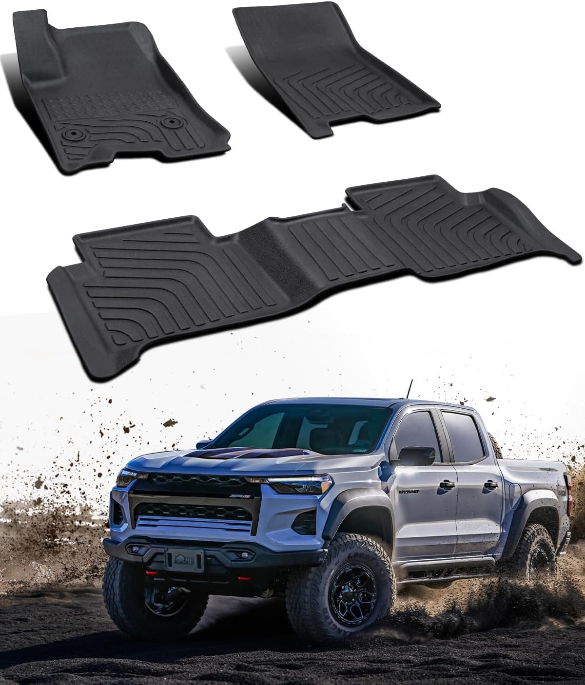 DiffCar® Floor Mats for Chevy Colorado & for GMC Canyon 2023 2024 2025 2026, Custom Fit All-Weather TPE Truck Liners Car Accessories, Front Rear Set for Colorado Canyon Crew Cab Interior Protection
