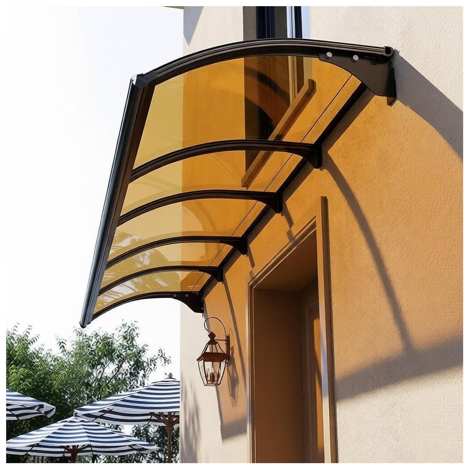 Protección exterior contra la lluvia con marquesina de policarbonato transparente de 120x110
