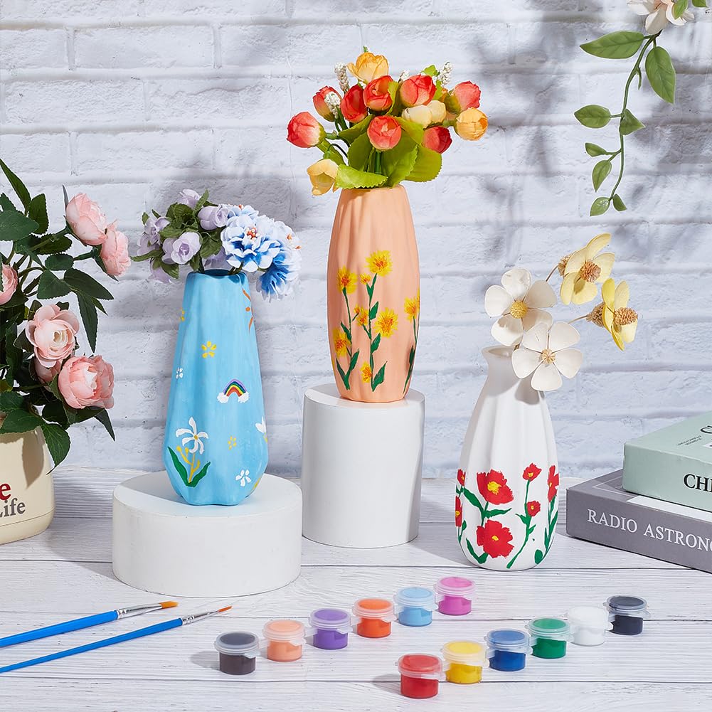 WEBEEDY Kit De Peinture Sur Poterie En 3 Styles De Vases Paint Your Own Ceramic Poterie Pots De Fleurs En Céramique Non Peinte Kit De Bricolage Pour Les Débutants Projet D'artisanat En