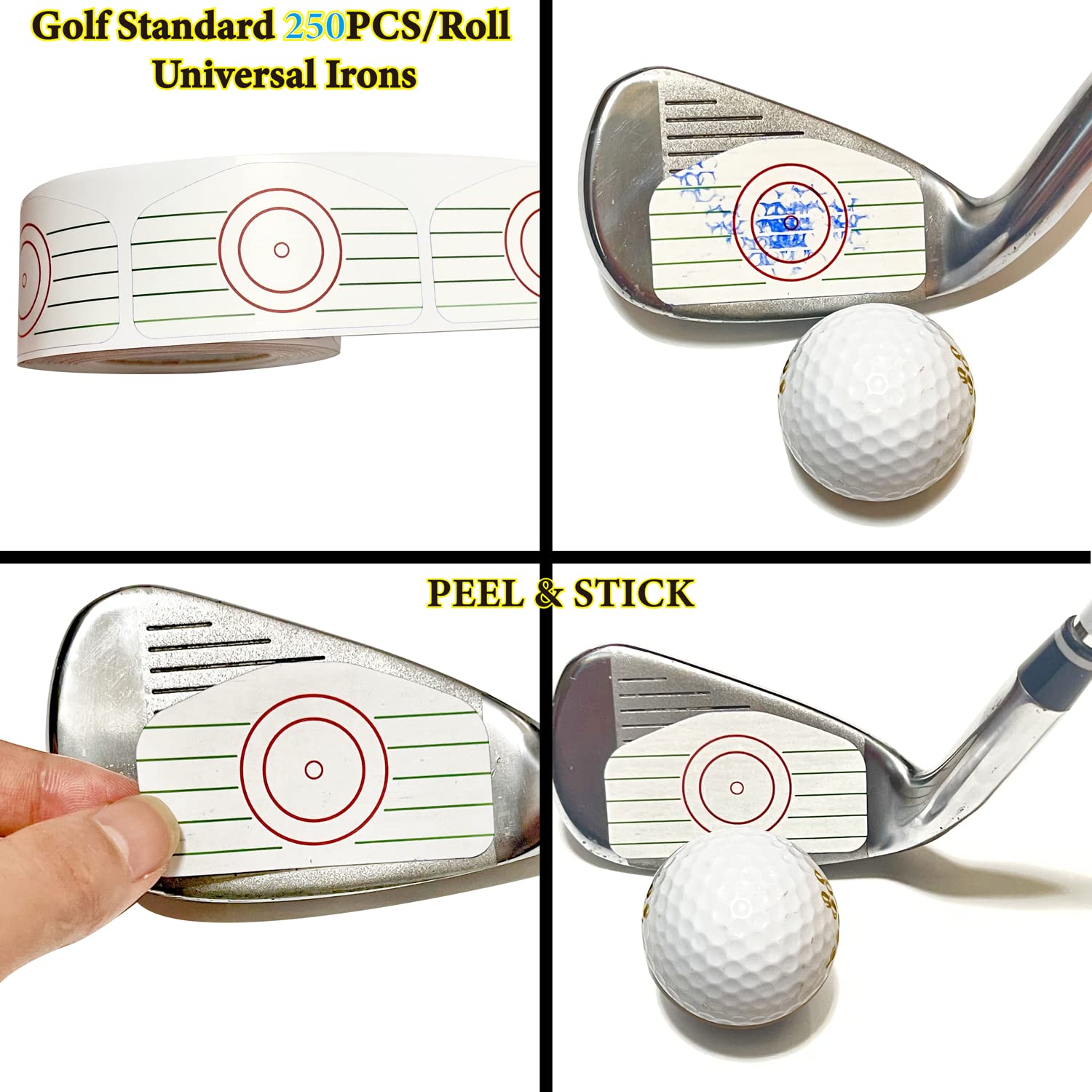 Golf Impact Tape Labels 250 Pcs/Roll Golf Impact Stickers for Swing Training Irons and Woods Ball Hitting Recorder Standard Irons Woods Labels,Club Face Stickers Training Aids for Golf Swing Practice