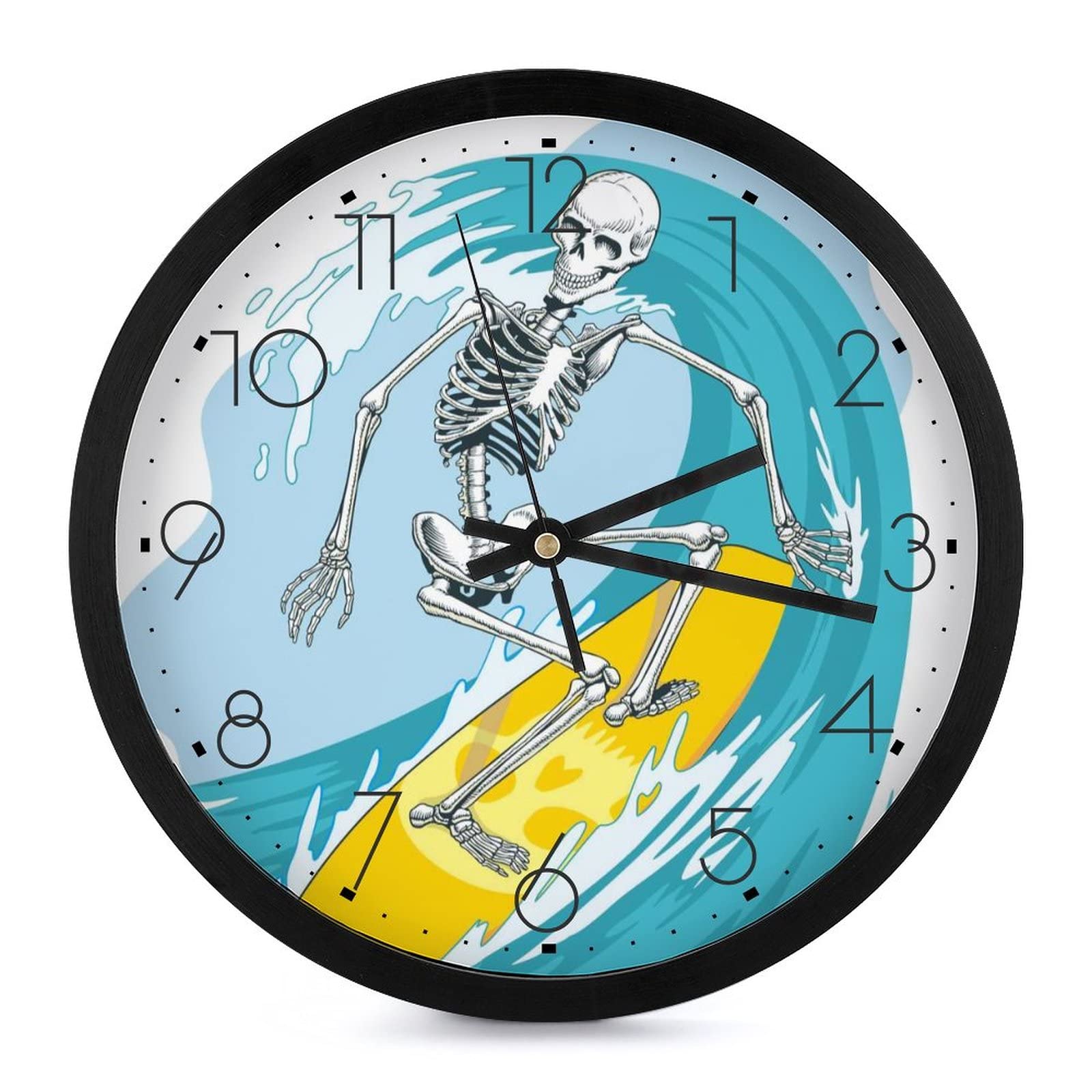 Horloge murale ronde crâne surfant grand cadran chambre adulte