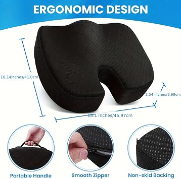 Memory Foam Seat Cushion - Ideal for Office Chairs, Car Seats, Airplanes & Grandstands. Helps Office Workers & Long - time Car Drivers Relax HIPS While Sitting. Comfortable Seat Cushion