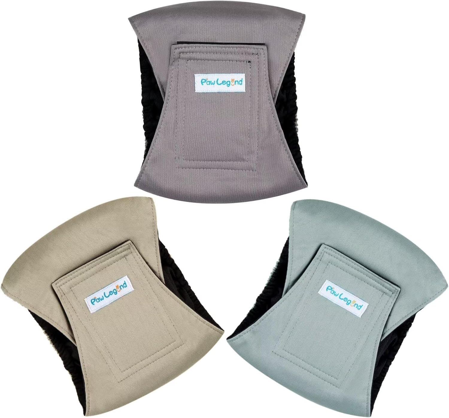 Paw Legend Washable Dogs Diapers Male Dog Belly Bands for Male Dogs Diapers Reusable Puppy & Doggie Diapers Male (3 Pack, Medium) Medium Purple Grey, Green, Brown