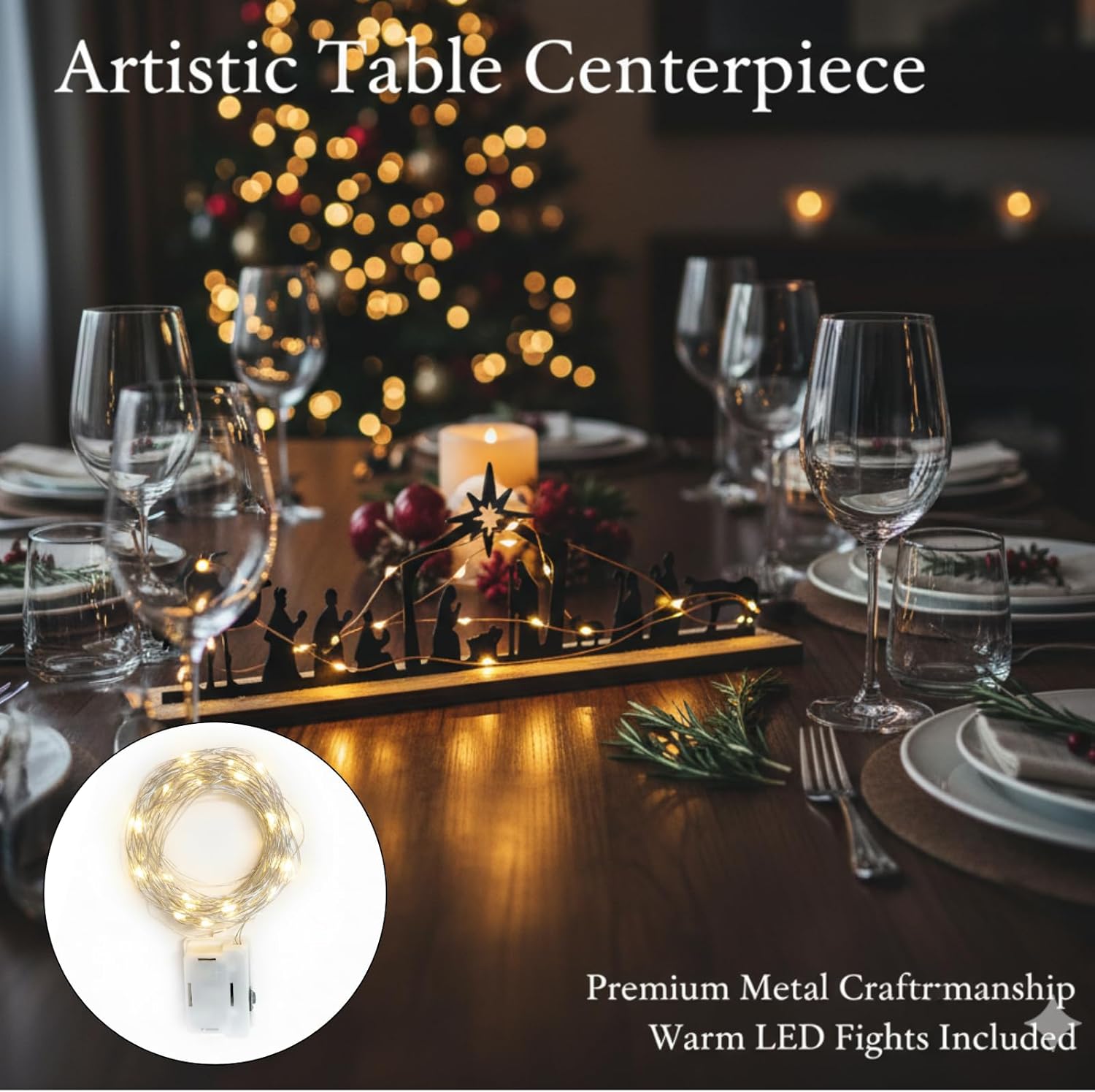 Christmas Table Decorations Wooden, Nativity Scene Silhouette Centerpiece - Christian Jesus Christmas Decor for Indoor Tabletop, Holiday Home Decor - A - Image 3