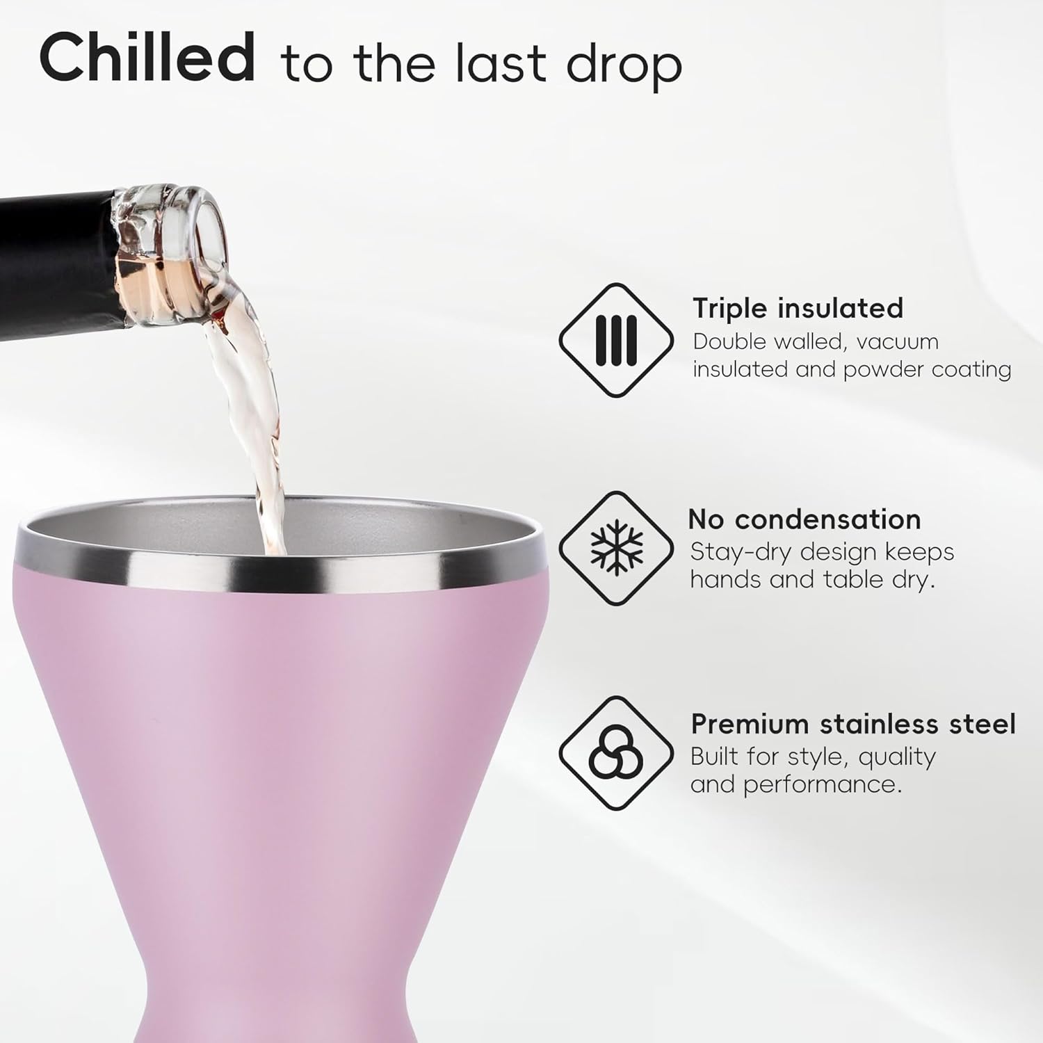 SuperCook Stainless Steel Martini Glass with Lid, Double Wall Vacuum Insulated Stemless Cocktail Glasses, Stay Icy Cold Wine Tumbler with Straw, Set of 6, 12 Oz, Pink