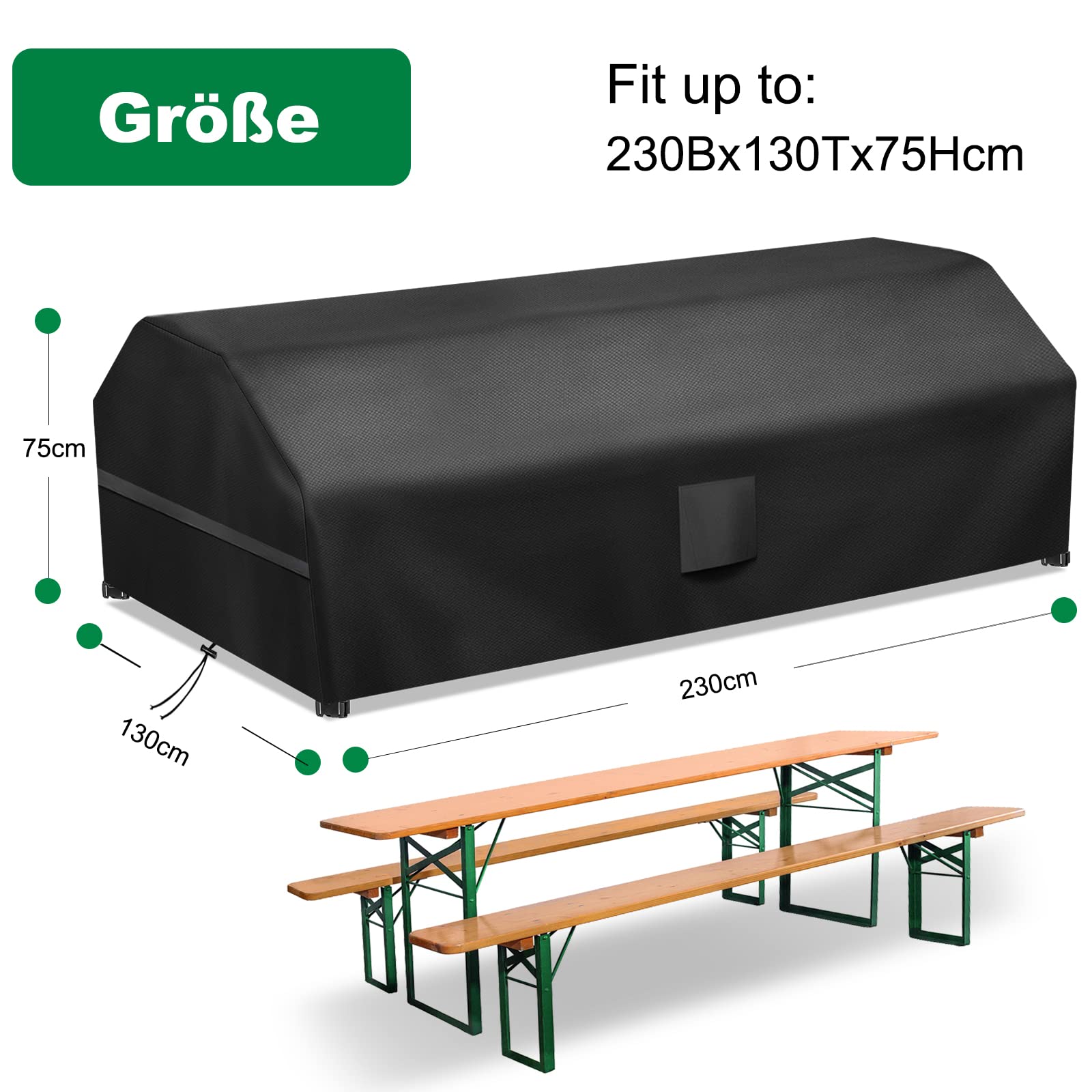 Copertura per tenda da birra, 220 x 120 x 75 cm, resistente alle intemperie, carico pesante 420D, copertura per tavolo da birra, set da birra, tavolo da birra, antivento, resistente ai raggi UV