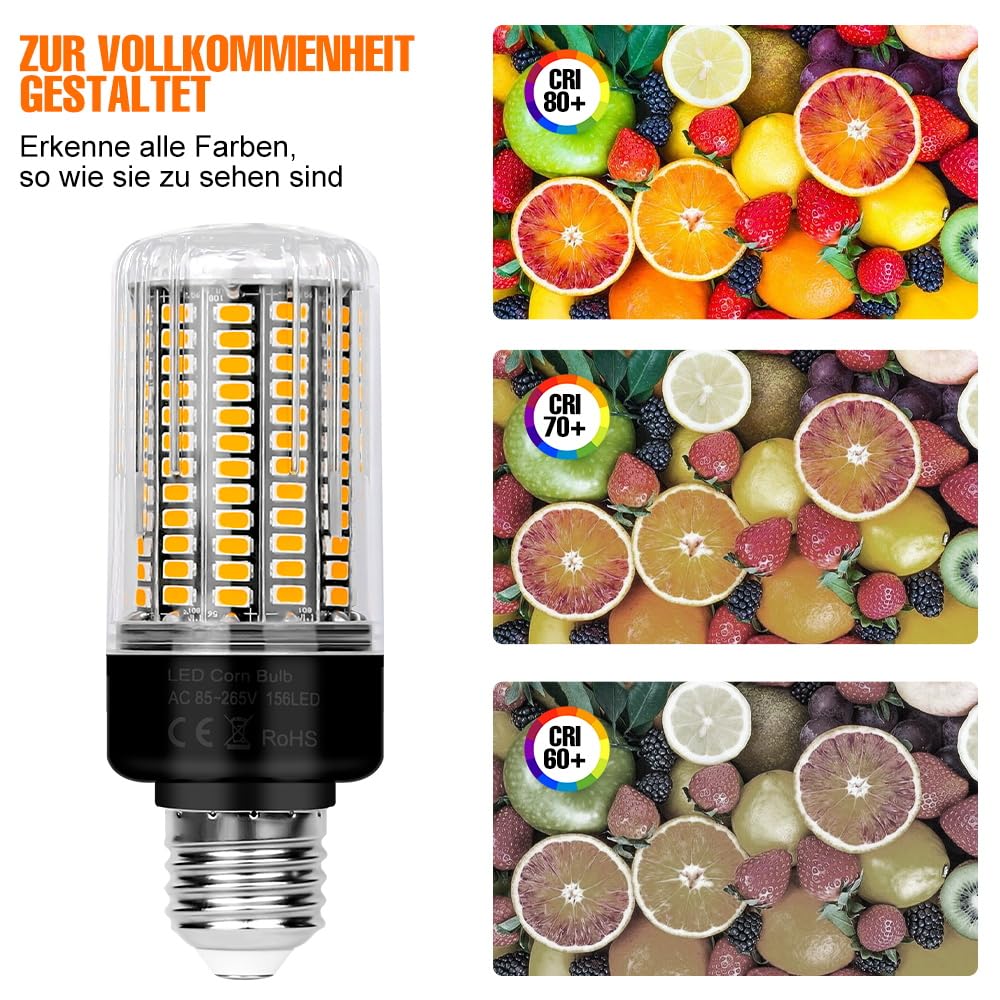 WENNI 6er-Pack E27 Mais LED Lampe Warmweiß 3000K Glühbirnen 156Leds Maiskolben 85-265V Energiespar Leuchtmittel Deckenlampe 2 Jahre Garantie für Küche Schlafzimmer 12W Tatsächliche Leistung