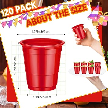 120 Pcs 2 oz Red Shot Cups Christmas Shot Cups Red Shot Glasses Disposable for Drinking Tastings Served Snacks Jello Tastings and Samples