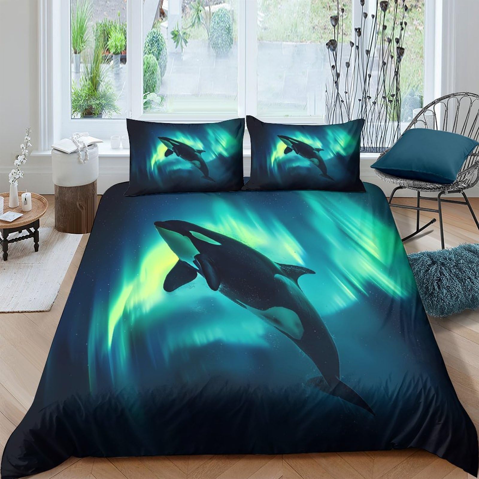 Ctjqhvkz Style-9 3D Printed Aurora Whale Fitted Sheet Microfiber Soft Bed Cover For Bedroom Dorm Decorative Mattress Protection Single（135X200cm）