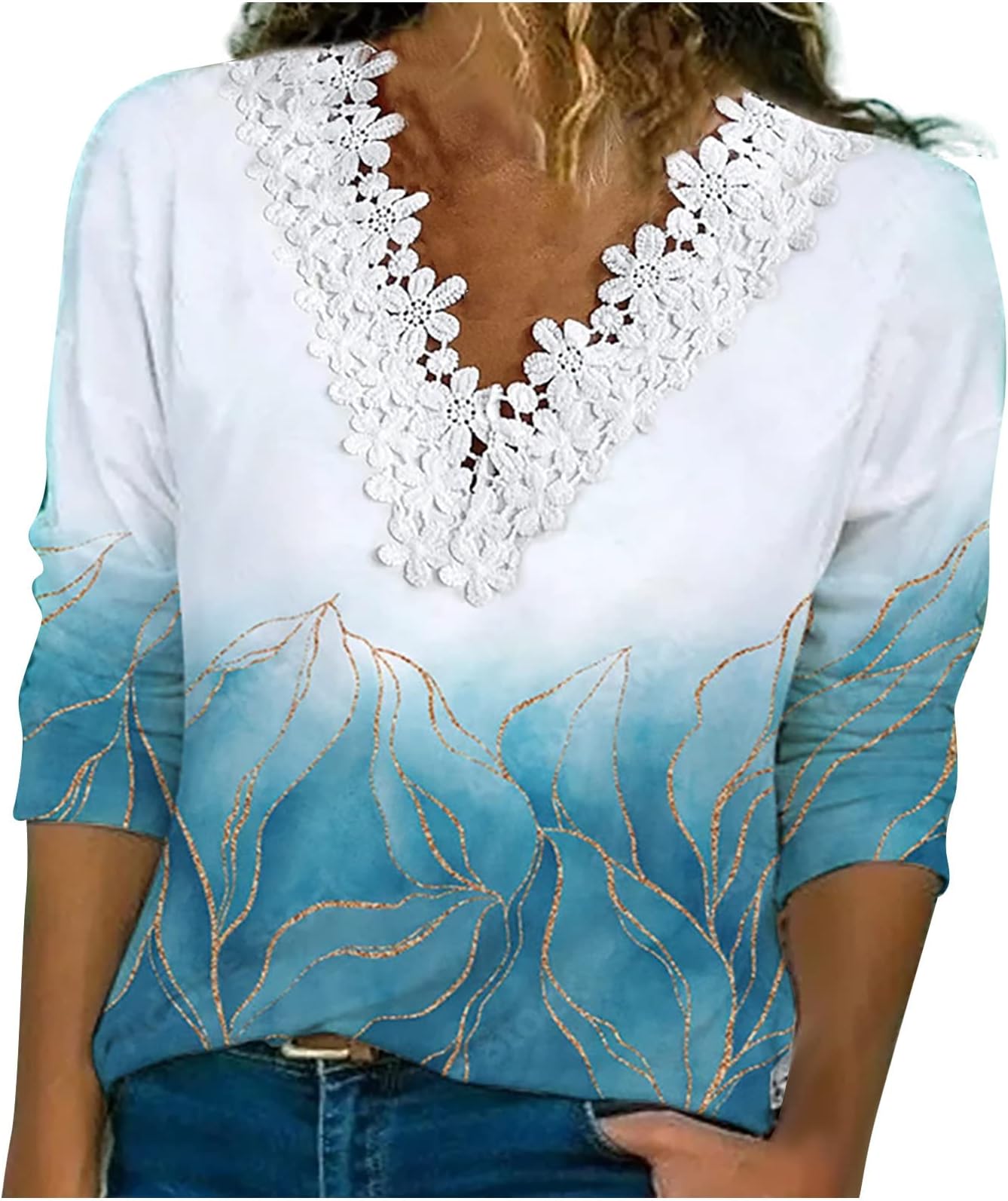 Fall Womens Blouses 2022 Fashion Floral Lace V Neck Tops Long Sleeve Casual Shirts