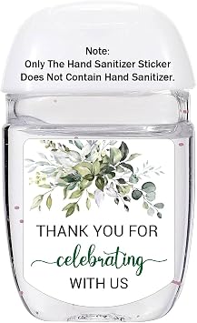 36 Hand Sanitizer Labels Thank You Wedding Favor Stickers, Labels for Weddings, Bridal Showers, Birthdays, Parties, Baby Showers. Not Contain Hand Sanitizer.