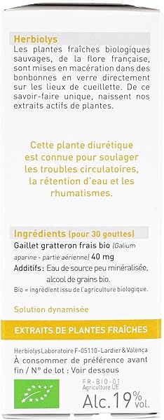 Herbiolys | Extrait De Plantes Fraîches Bio | Gaillet gratteron (Galium aparine) | Circulation & Détox | Phytothérapie Bio | 50 ml - 4