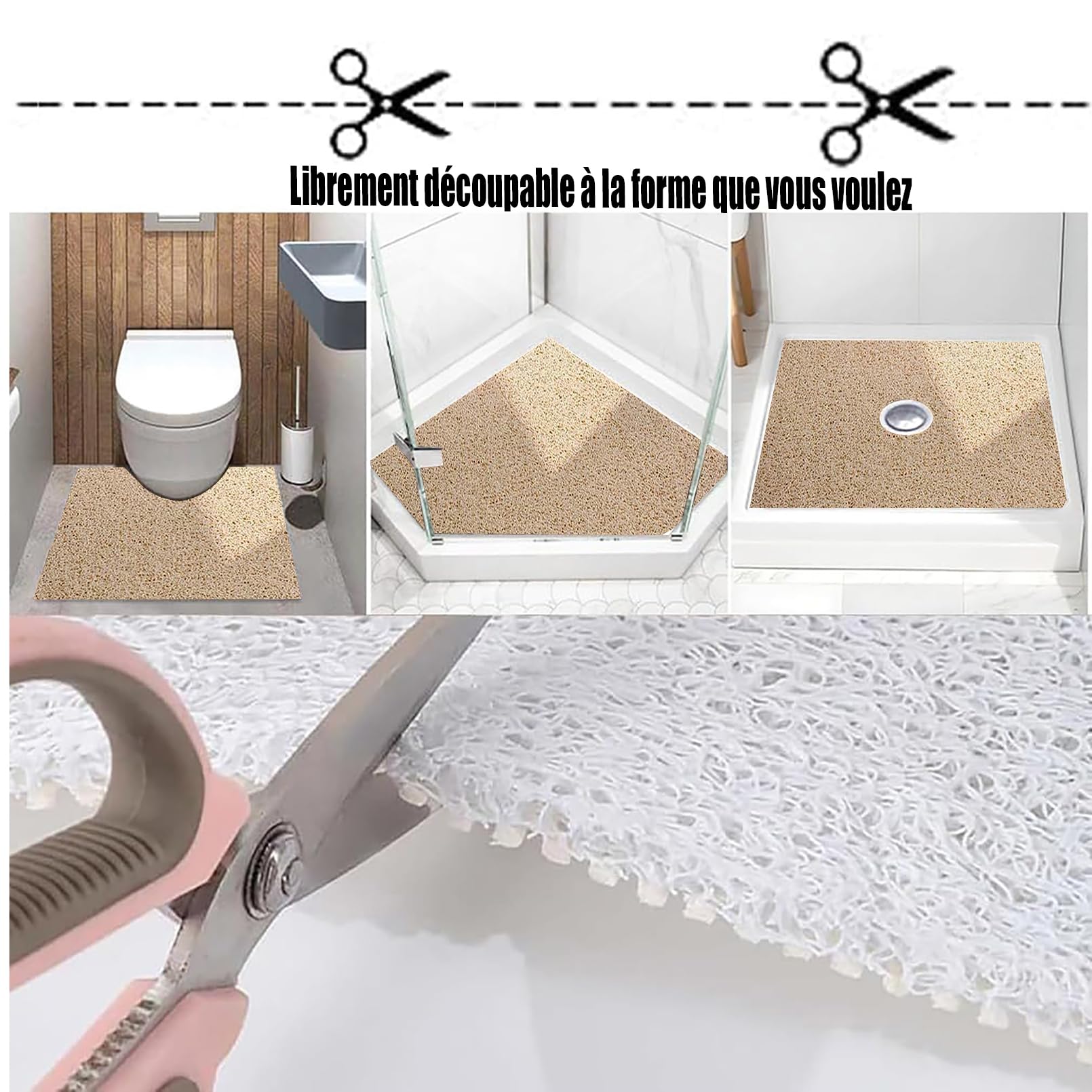 Alfombra Ducha Antideslizante 100x100 cm Alfombrilla Ducha Antideslizante Simplicidad Moderna Alfombra Antideslizante Ducha PVC Suave y cómodo，Alta Permeabilidad al Agua