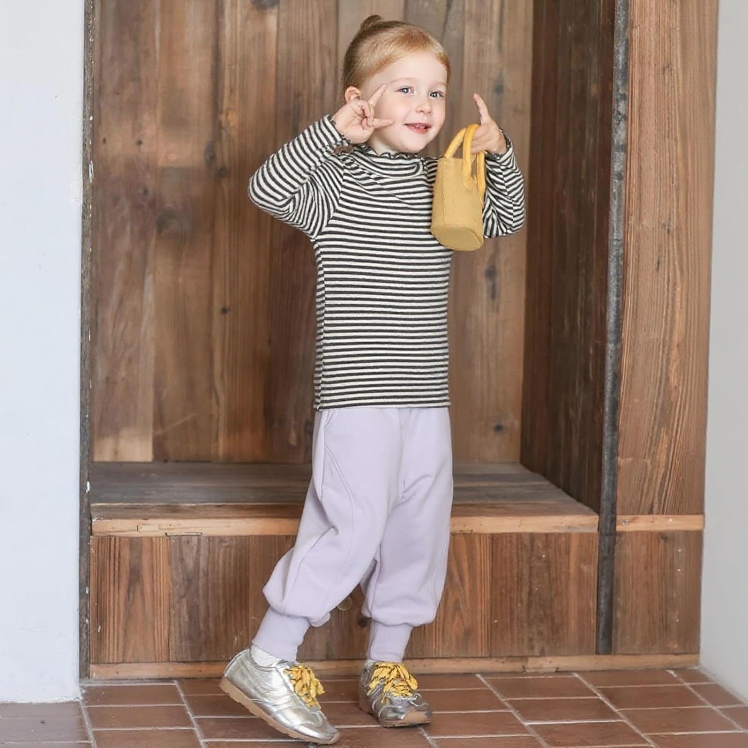 MINI PANDA Striped Long-Sleeved T-Shirt for Toddler, Ruffle high-Neck T-Shirt for Girls - Image 5