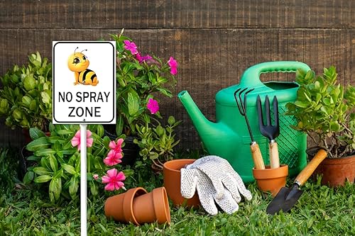 Miniatura 2 de Letrero de patio con texto en inglés "No Spray Zone" de 4.6 x 6 pulgadas y kit de estaca de 14.6 pulgadas, letrero de aluminio para decoración al