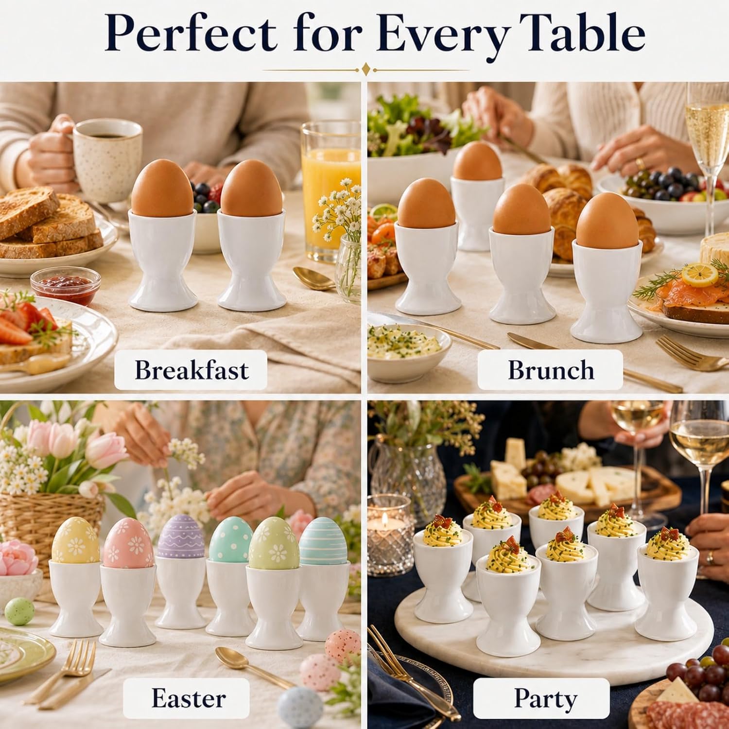 Ceramic Egg Cups, 6 Pack White Porcelain Egg Holders