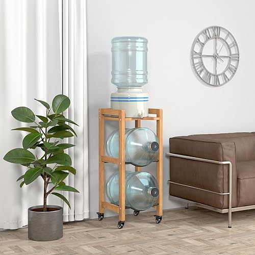 Miniatura 8 de Soporte para jarra de agua de 3 niveles y 5 galones con estante superior, 4 ruedas de metal o pies ajustables, soporte de piso dispensador de agua