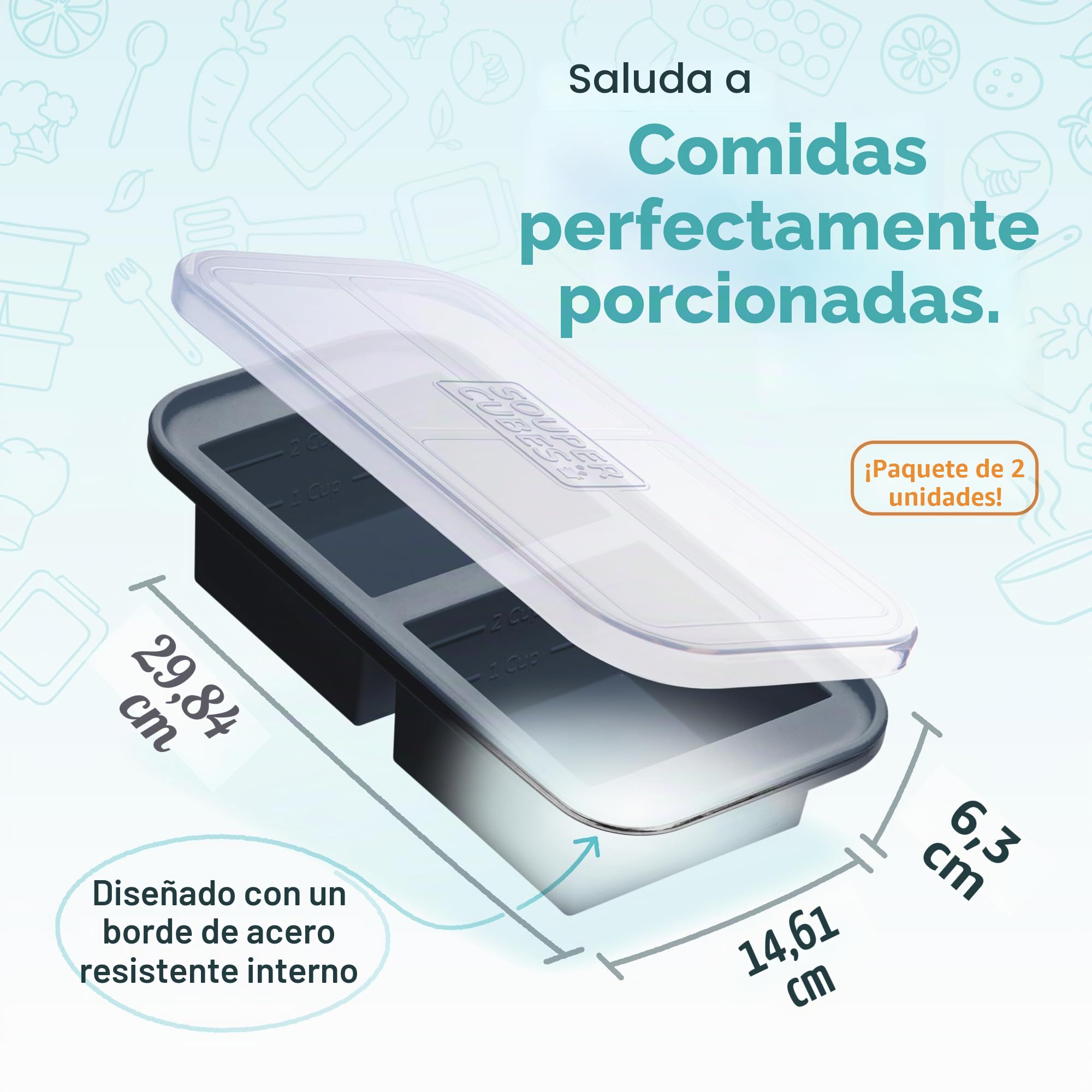Souper Cubes Moldes grandes de silicona para congelador, 2 tazas/500 ml, perfectos para almacenar guisos, salsas, cazuelas, cocción por lotes y más, cubos de sopa aptos para horno, carbón, paquete de