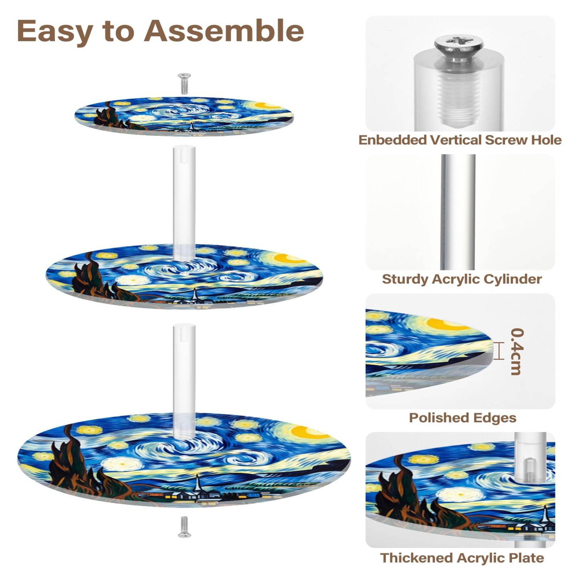 PYBUG Starry Night 3 Tier Acrylic Cupcake Stands Tower,Dessert Table Display Set for Tea Party,Wedding,Birthday, Baby Shower