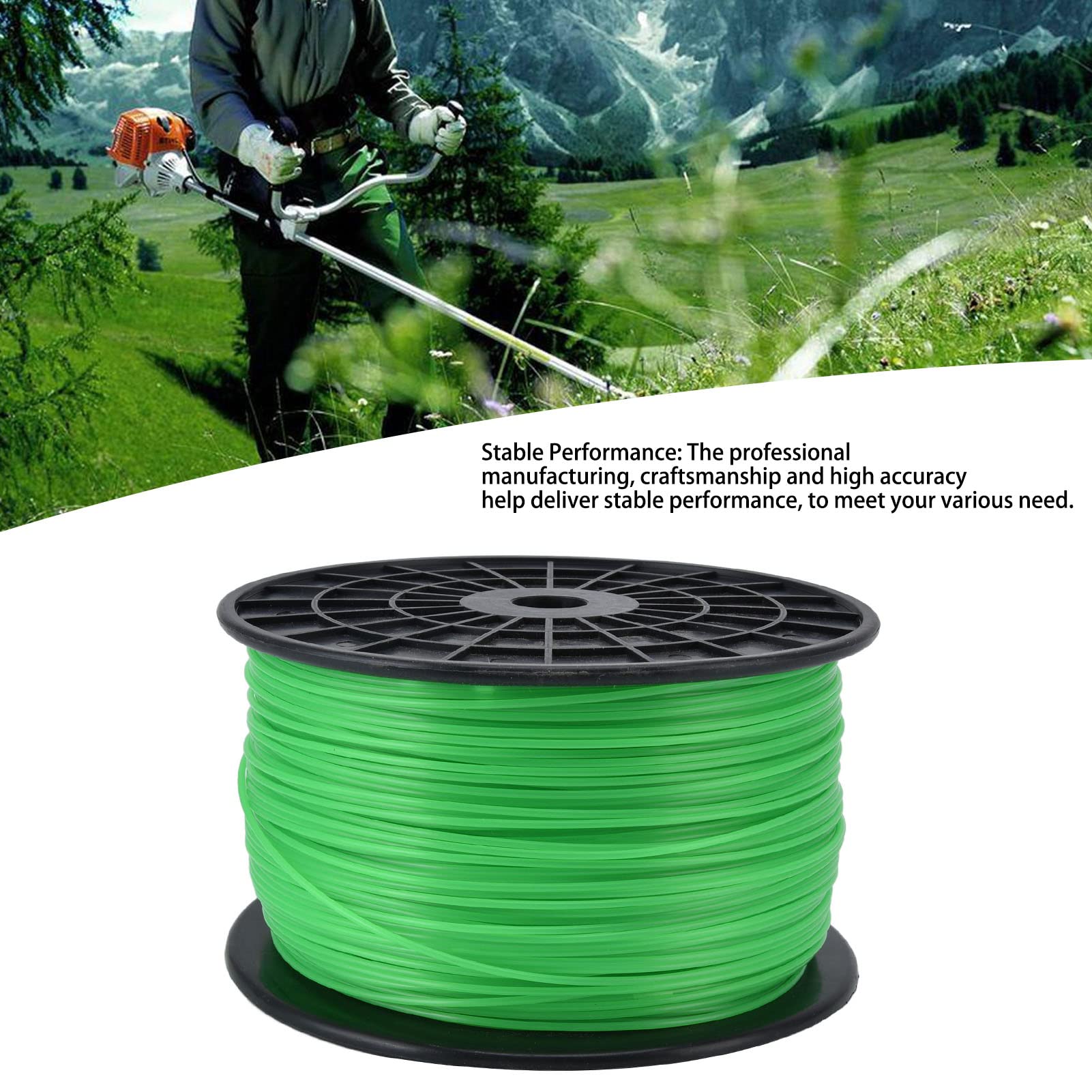 Filo per Decespugliatore a Fili da 2 Mm Filo per Decespugliatore a Filo Quadrato in Bobina Accessori per Tosaerba per Tosaerba (Verde)(372 Meters)